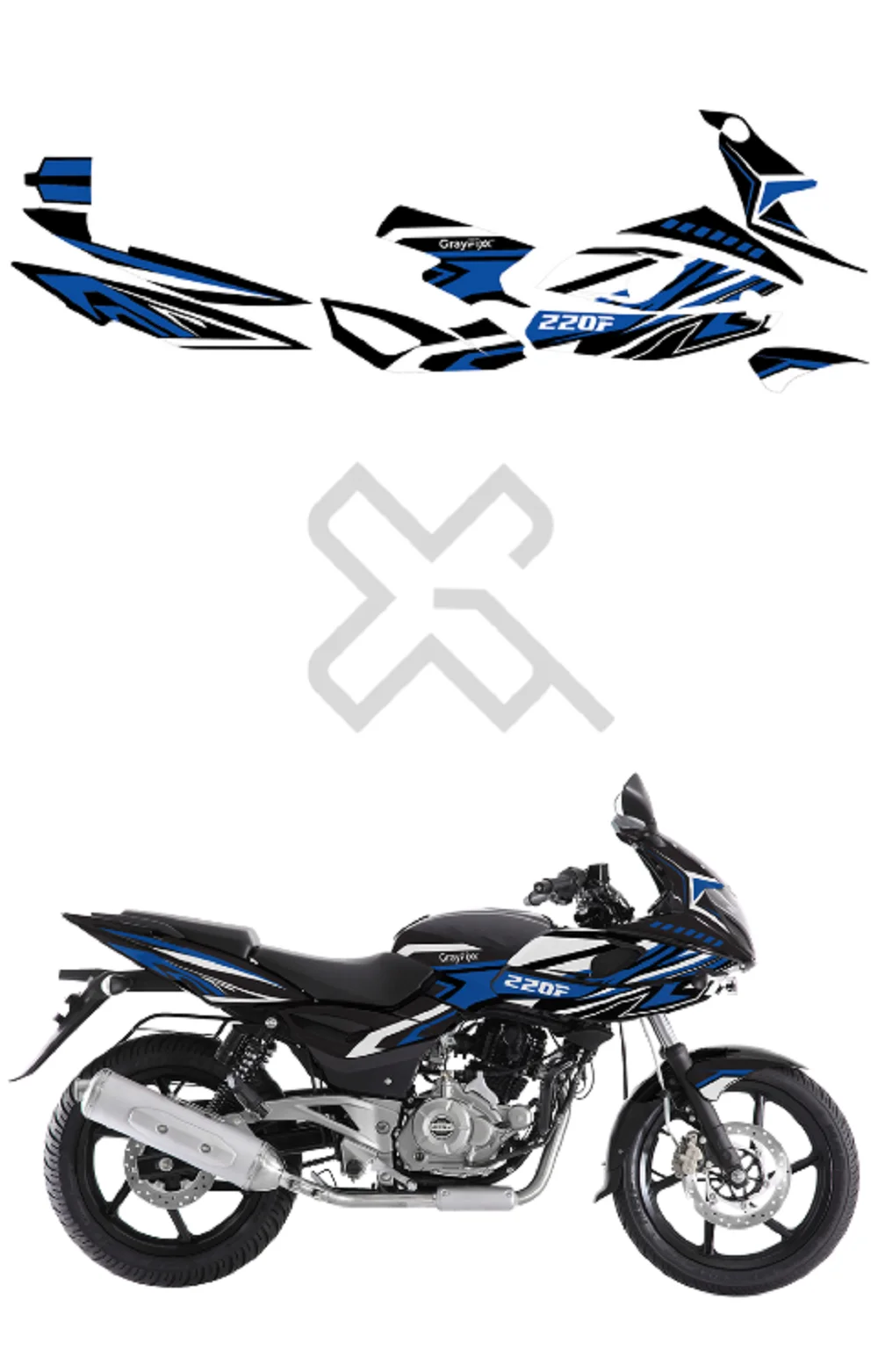 Black and Blue Edition Full Body Sticker Compatible with Pulsar 220 F | Made In Premium Gloss With FPF(Fade Protection Film), Water Proof, Precut Sticker, Pack Of 1 Compatible with Both Side